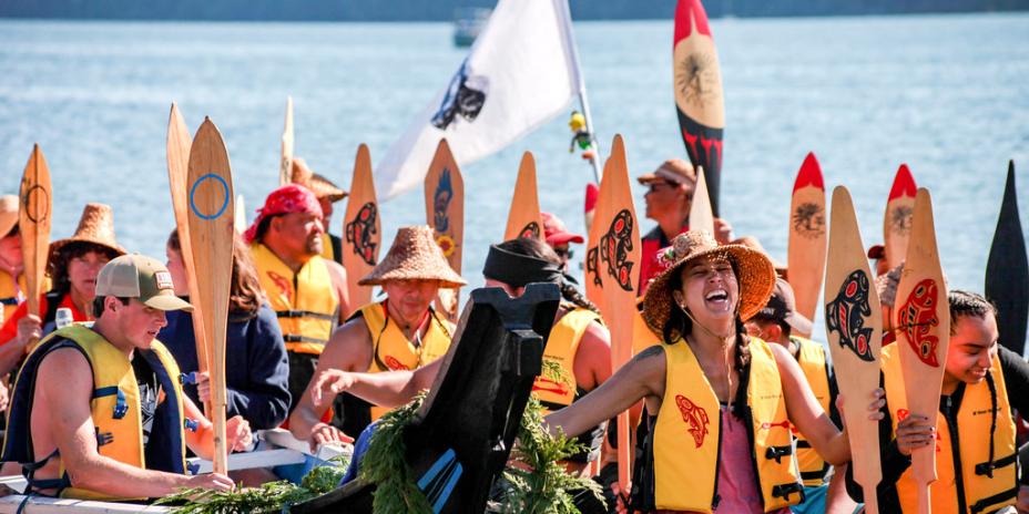 Celebrating the 2018 Tribal canoe journey. Many Native Americans here belong to the Puget Sound Salish Tribal group. Photo: Jenn Squally Photography, Puyallup Tribe