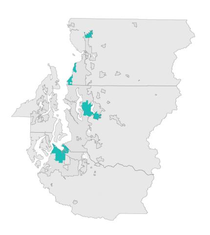 A map showing the location of participating youth committees in the Puget Sound region